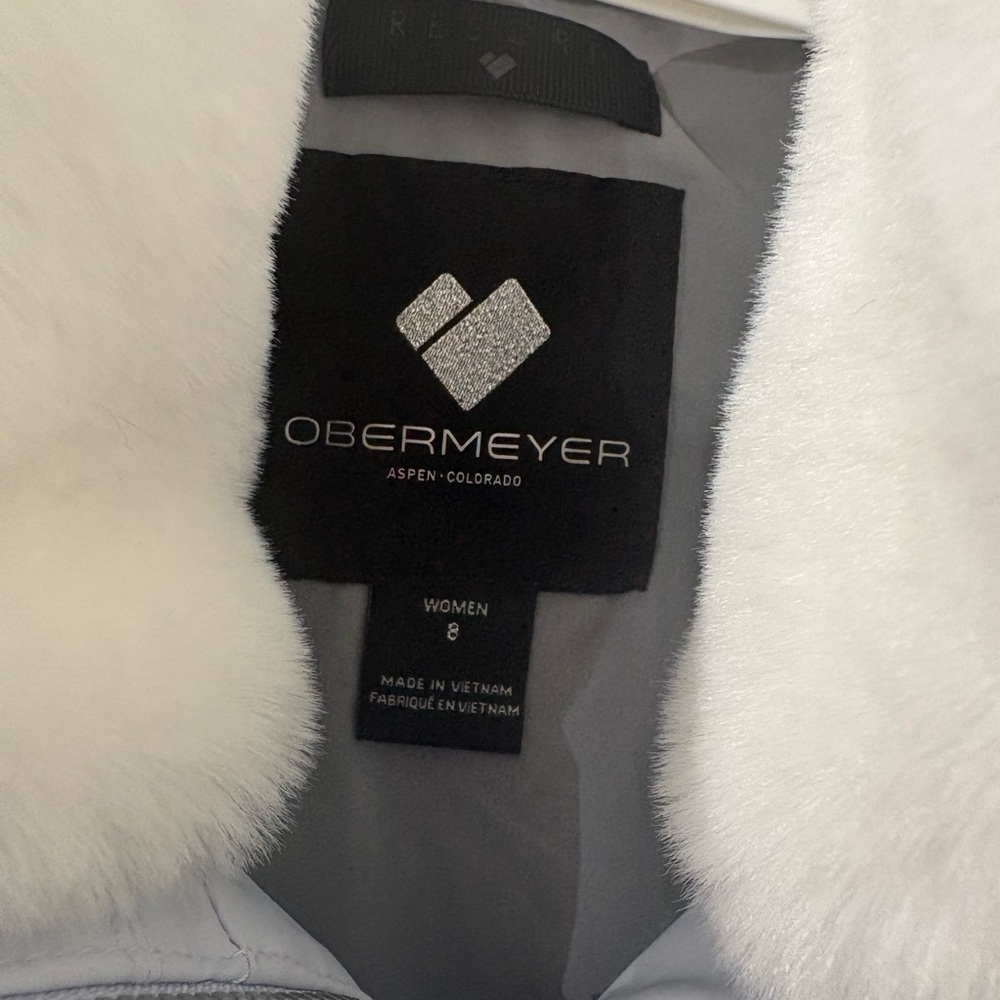 Women’s Obermeyer Blue and White Fur-Trimmed Jacket - Sz 8 - Picture 2 of 6